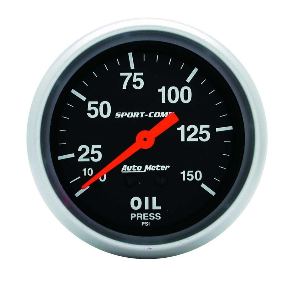 Autometer Sport-Comp 3423 Mechanical Oil Pressure Gauge 0-150 PSI, 2-5/8 Inch Black Face