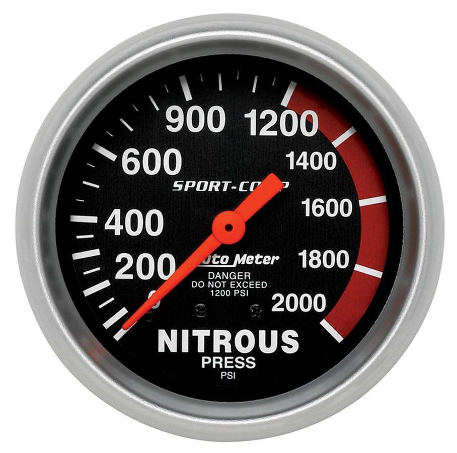 Autometer 3428 Sport-Comp Mechanical Nitrous Pressure Gauge 0-2000 psi, 2-5/8 Inch Diameter, Black Face