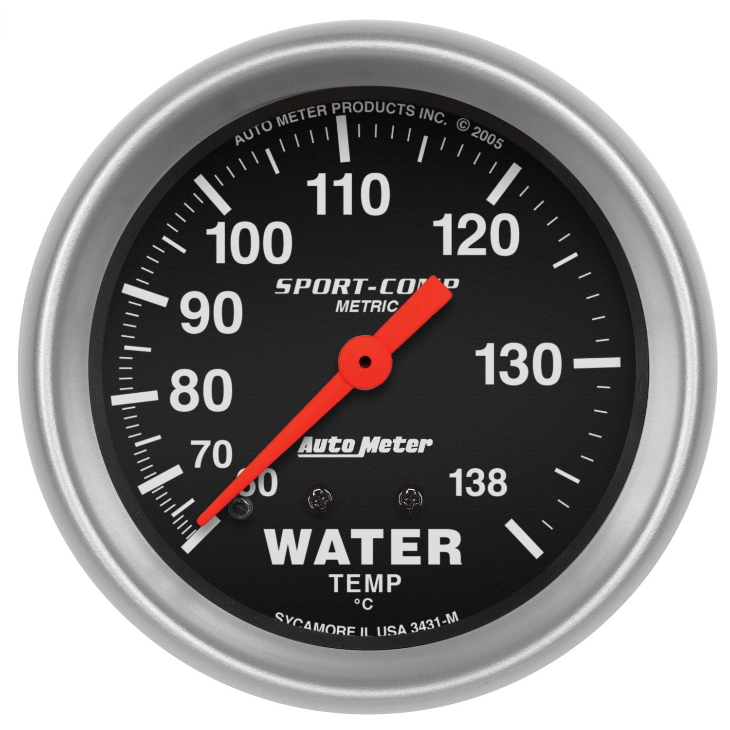 Autometer 3431-M Sport-Comp Water Temperature Gauge, 2-5/8 Inch Diameter, Mechanical, Analog, Black Face, 60-140°C