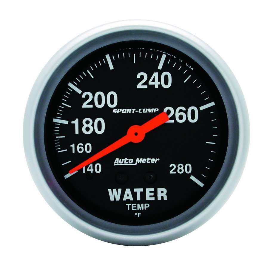 Autometer 3431 Water Temperature Gauge for Automotive Applications, 140-280°F Mechanical Analog, 2-5/8 Inch Black Face