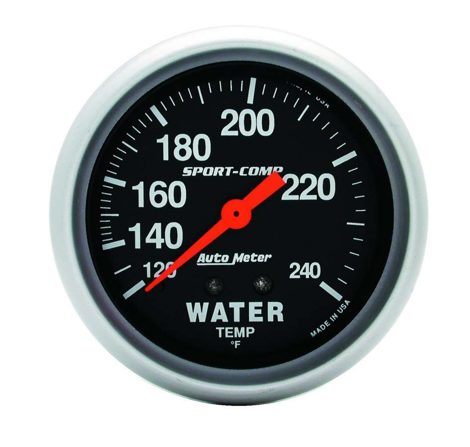 Autometer 3432 Water Temperature Gauge 120-240°F Mechanical Analog Full Sweep 2-5/8 Inch Black Face