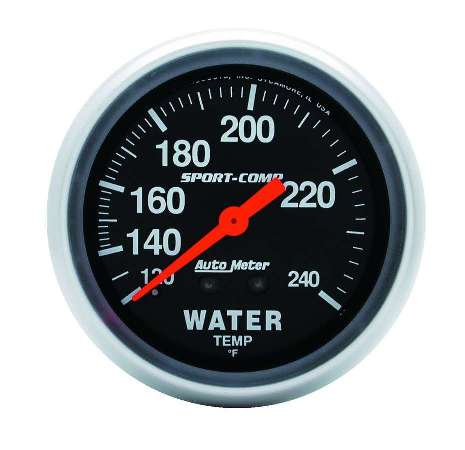 Autometer 3433 Water Temperature Gauge 120-240°F Mechanical Analog 2-5/8 Inch Black Face