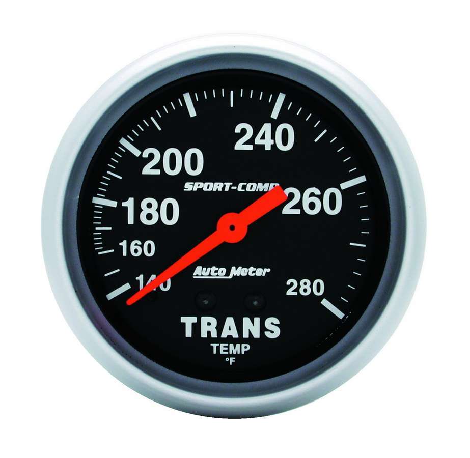 Autometer Transmission Temperature Gauge 3451, 140–280°F, Mechanical, Analog, Full Sweep, 2-5/8 Inch Diameter, Black Face