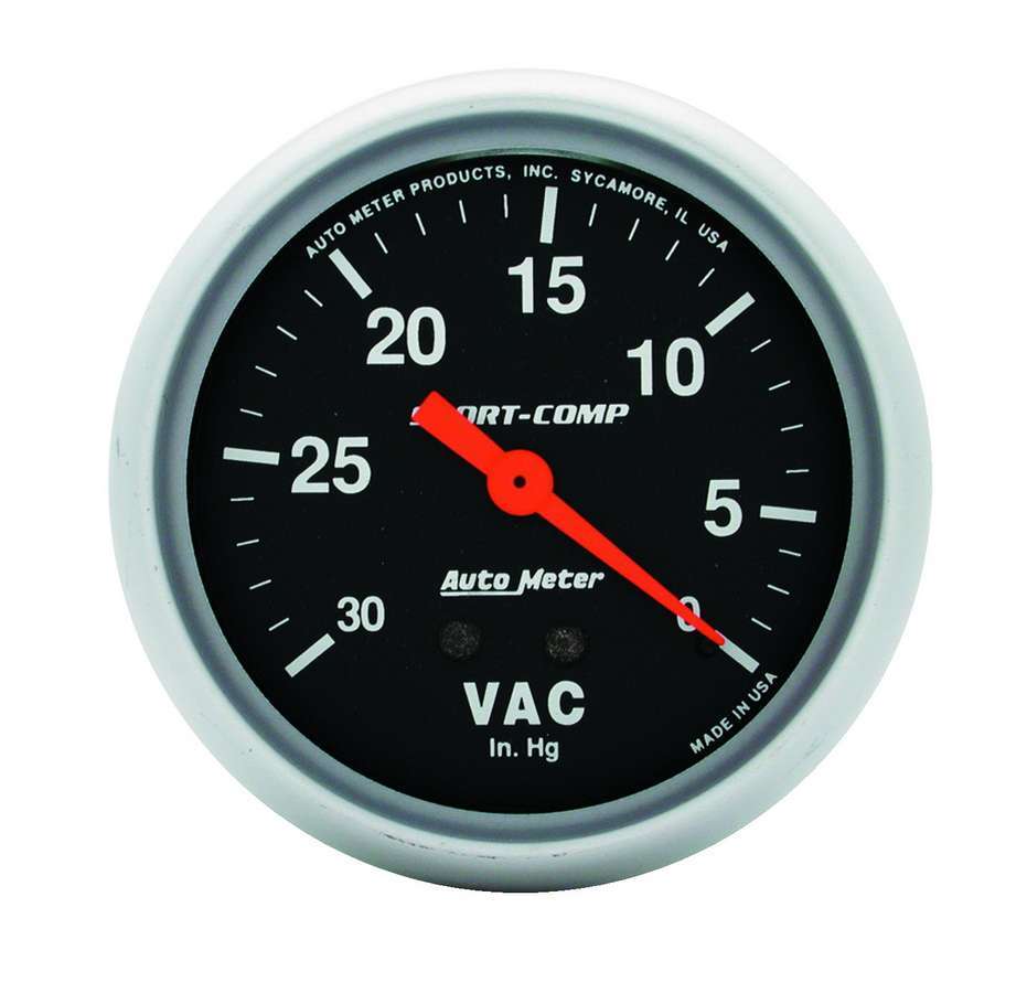 Autometer Vacuum Gauge 3484, Mechanical Analog, 0-30 Inches of Mercury, Black Face, 2-5/8 Inch Diameter