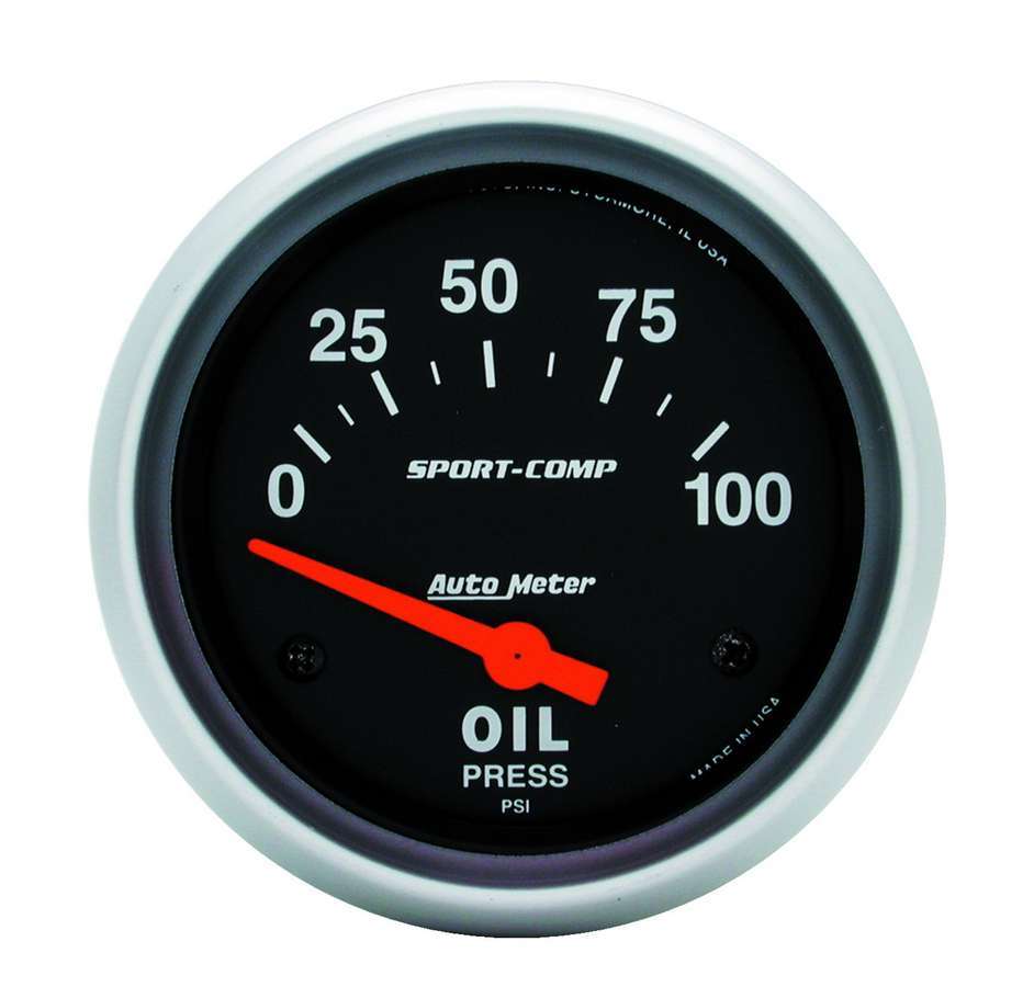 Autometer 3522 Sport-Comp Oil Pressure Gauge, 0-100 psi, Electric, Analog, Short Sweep, 2-5/8 Inch Diameter, Black Face
