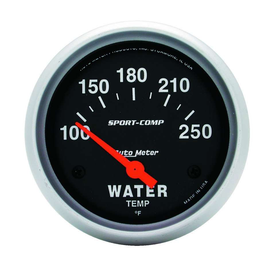 Autometer 3531 Water Temperature Gauge 100-250°F Short Sweep Electric Analog Black Face