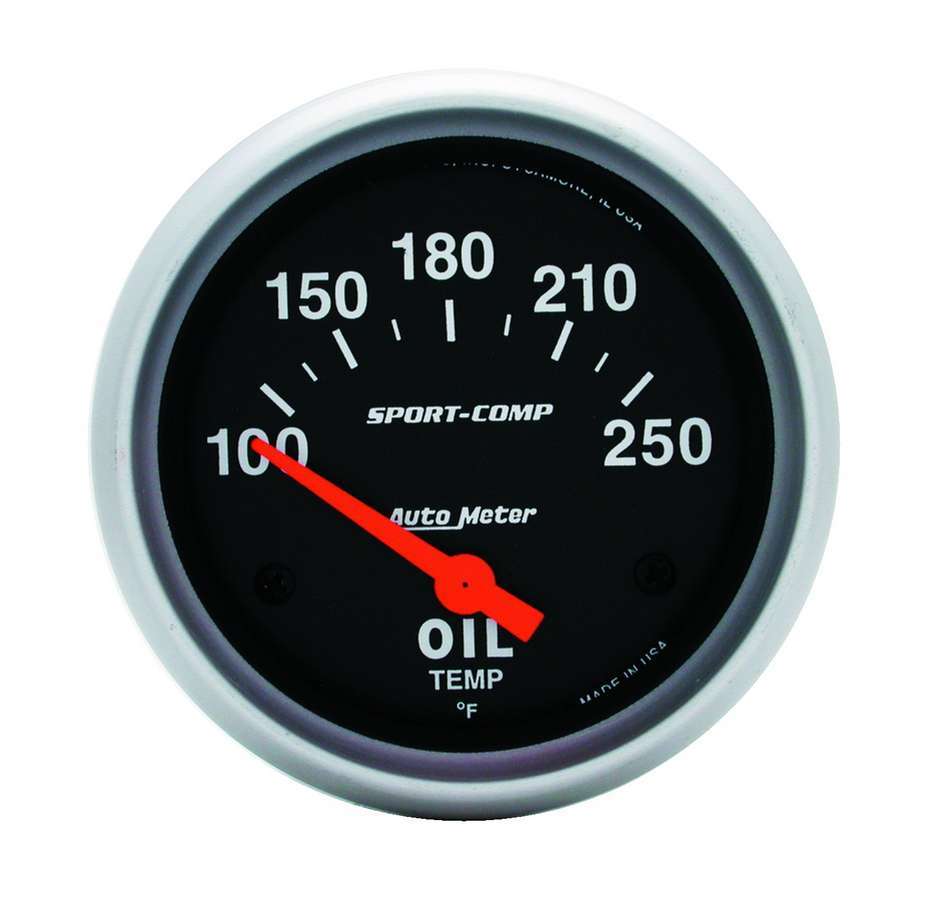 Autometer 3542 Oil Temperature Gauge, 2-5/8 Inch, 100-250°F, Analog, Short Sweep, Black Face