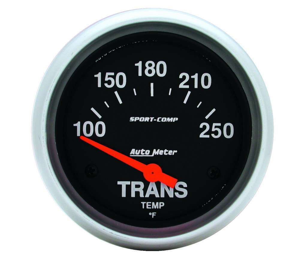 Autometer 3552 Transmission Temperature Gauge, 100-250°F, 2-5/8 Inch Diameter, Short Sweep, Black Face, Electric Analog