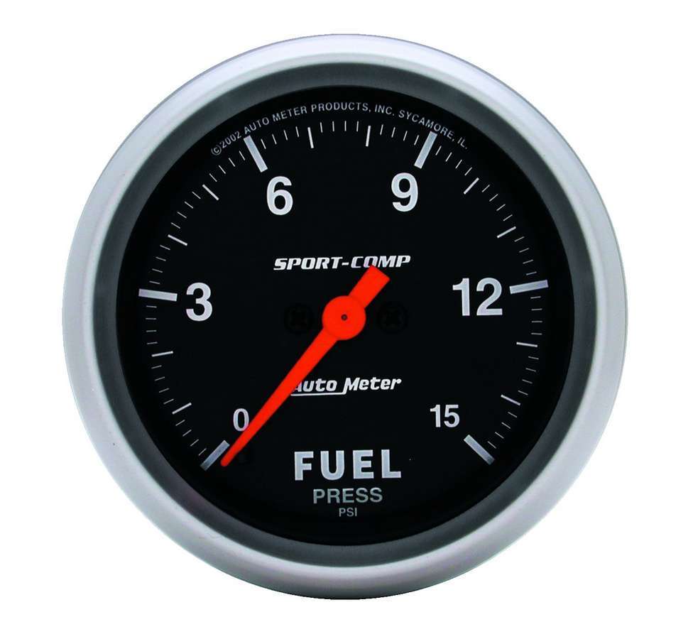 Autometer Sport-Comp 3561 Fuel Pressure Gauge 0-15 PSI Electric Analog 2-5/8 Inch Black Face