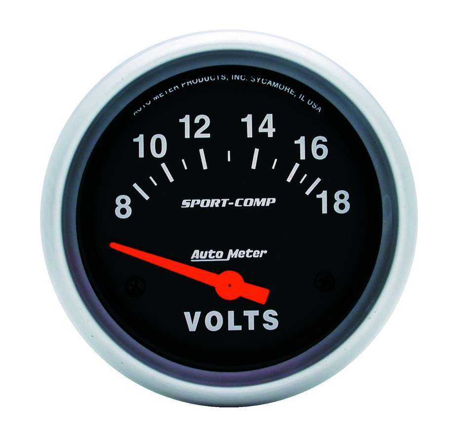Autometer 3592 Sport-Comp 8-18 Volt Analog Volt Meter Gauge with Short Sweep and 2-5/8 Inch Diameter