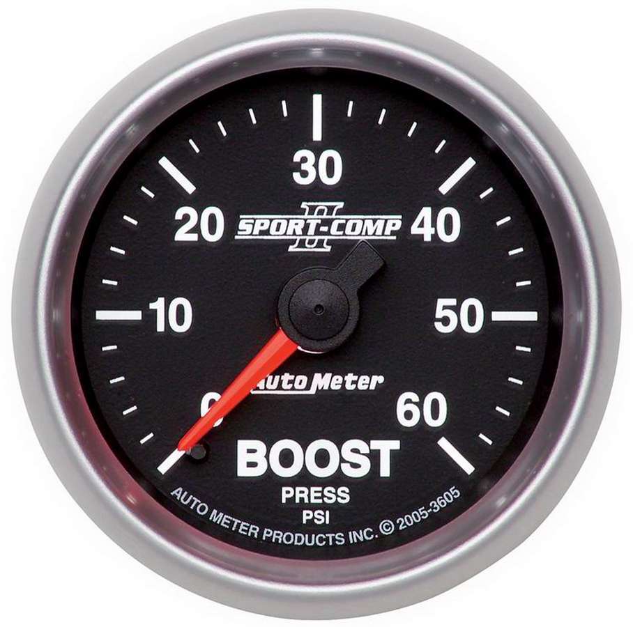 Autometer 3605 Sport-Comp II Mechanical Boost Gauge 0-60 psi, 2-1/16 Inch Black Face