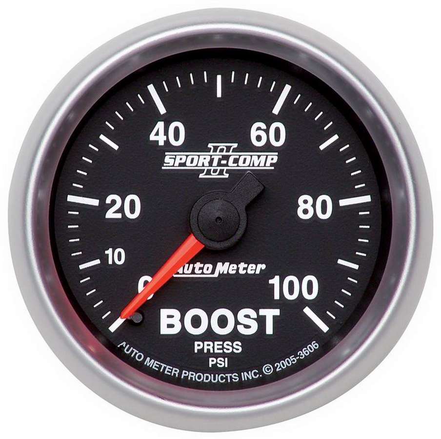 Autometer 3606 Sport-Comp II Boost Gauge 0-100 psi Mechanical Analog 2-1/16 Inch Black Face