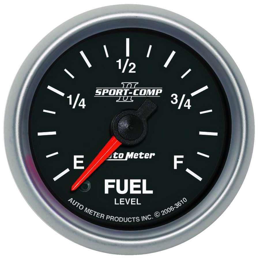 Autometer 3610 Sport-Comp II Fuel Level Gauge 0-280 Ohm Electric Analog with Full Sweep Black Face 2-1/16 Inch Diameter