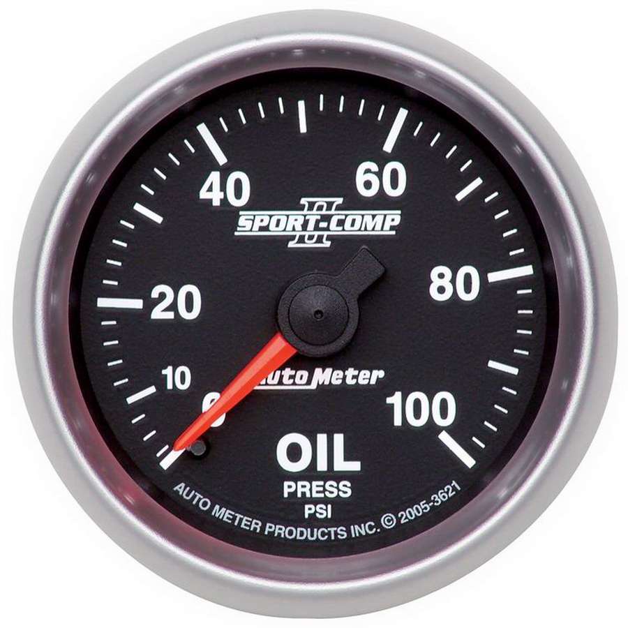 Autometer 3621 Sport-Comp II Oil Pressure Gauge 0-100 psi, Mechanical, 2-1/16 Inch Diameter, Black Face