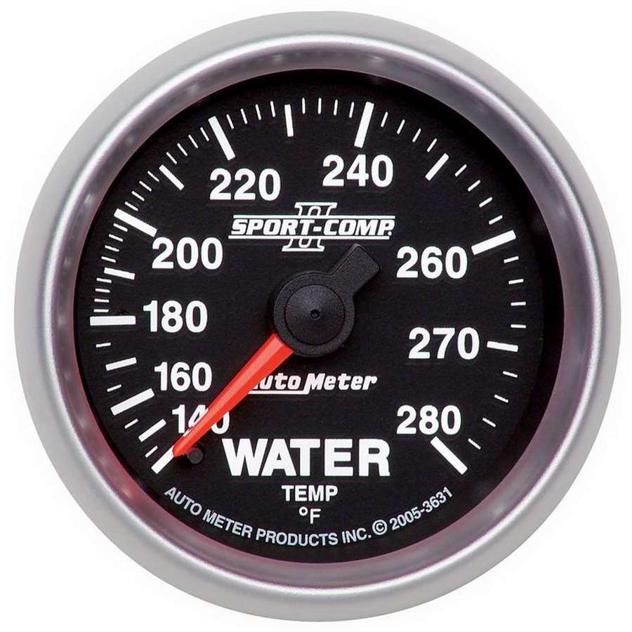 Autometer 3631 Sport-Comp II Water Temperature Gauge, 140-280°F, Mechanical, 2-1/16 Inch Diameter, Black Face