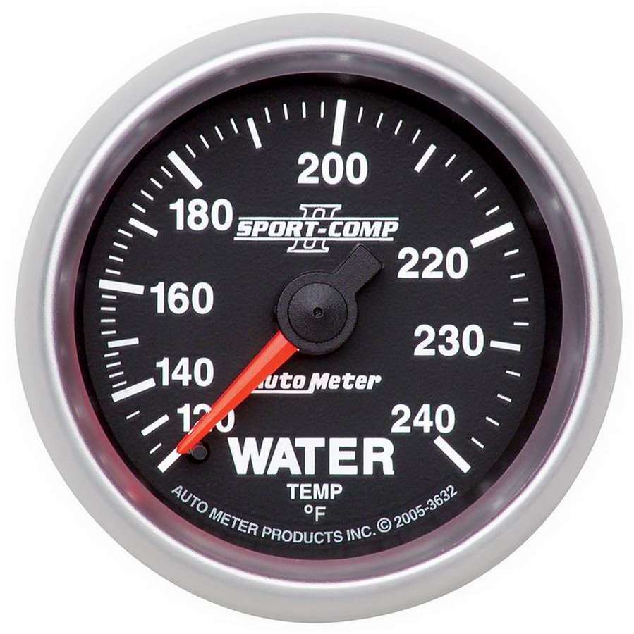 Autometer 3632 Sport-Comp II Water Temperature Gauge 120-240°F, 2-1/16 Inch, Mechanical, Analog, Black Face