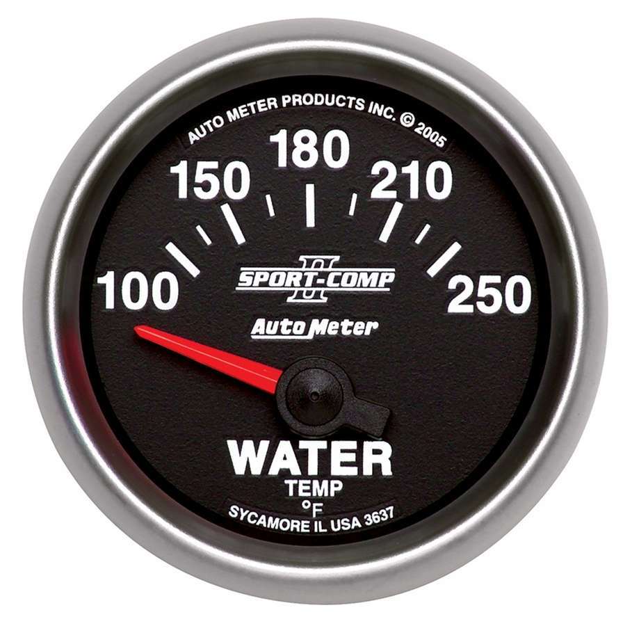 Autometer 3637 Sport-Comp II Water Temperature Gauge 100-250°F, 2-1/16 Inch Diameter, Analog Electric Short Sweep