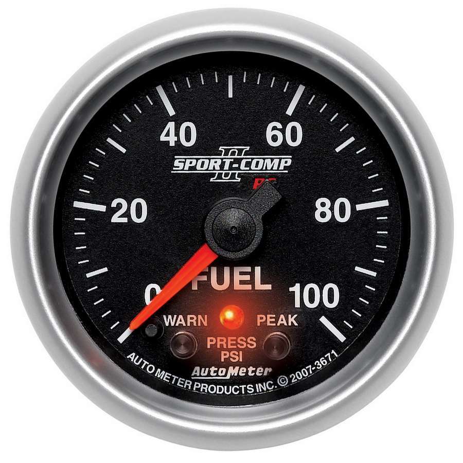 Autometer 3671 Sport-Comp II Fuel Pressure Gauge 0-100 PSI Electric Analog with Peak and Warning Features