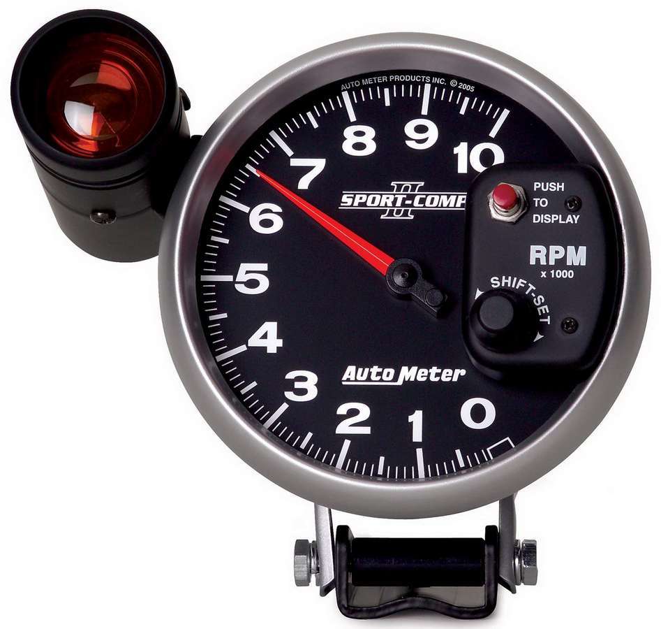 Autometer 3699 Sport-Comp II 10,000 RPM Electric Analog Tachometer with Shift Light, 5 Inch Diameter, Black Face, Pedestal Mount