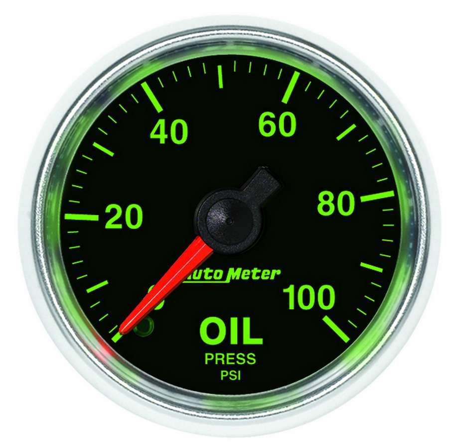 Autometer 3821 2-1/16 Inch GS Oil Pressure Gauge 0-100 psi Mechanical Analog Black Face