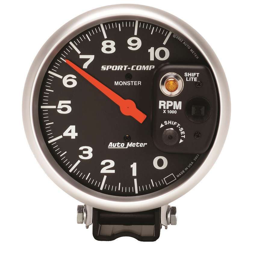 Autometer 3903 Sport-Comp 10,000 RPM Electric Tachometer with Shift Light and Black Face