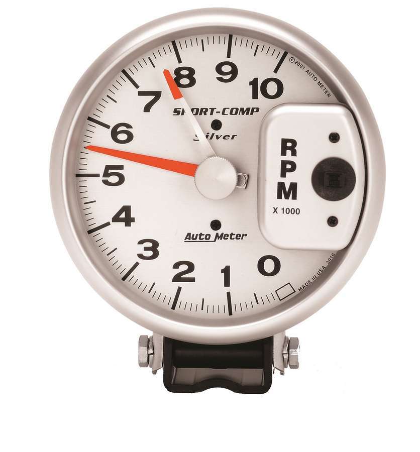 Autometer 3910 Ultra-Lite 10,000 RPM Electric Analog Tachometer with Silver Face and Pedestal Mount