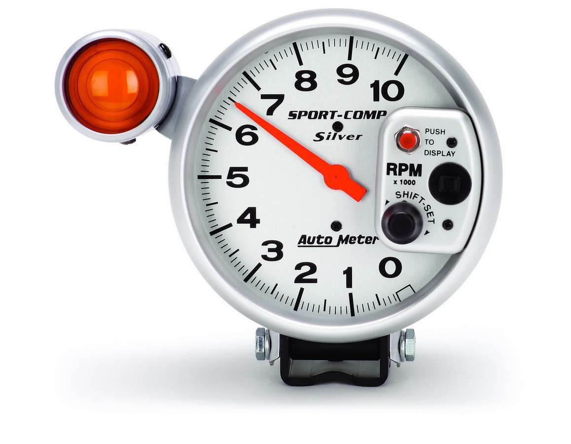 Autometer 3911 5-Inch Ultra-Lite 10,000 RPM Electric Analog Tachometer with Shift Light and Silver Face