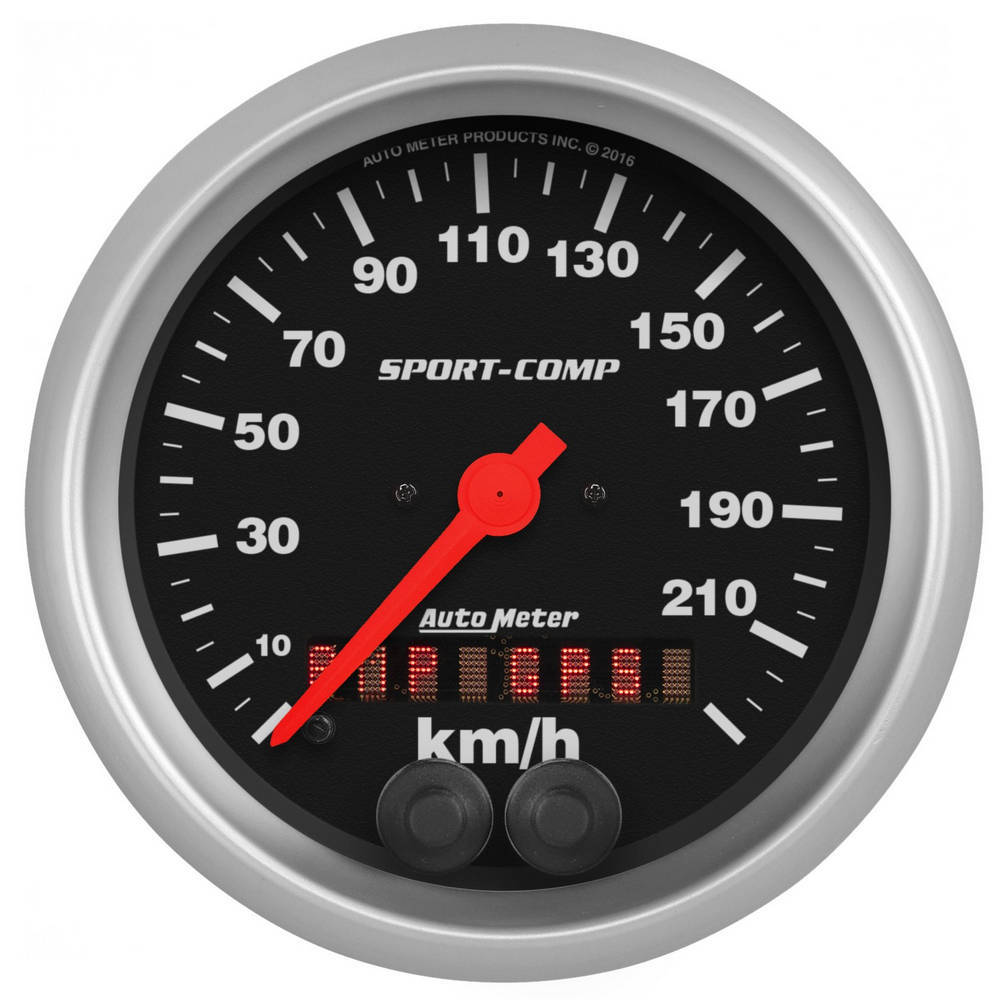 Autometer Speedometer 3982-M Sport-Comp 3-3/8 Inch 225 KPH Analog Electric Gauge with GPS Tracking, Black Face