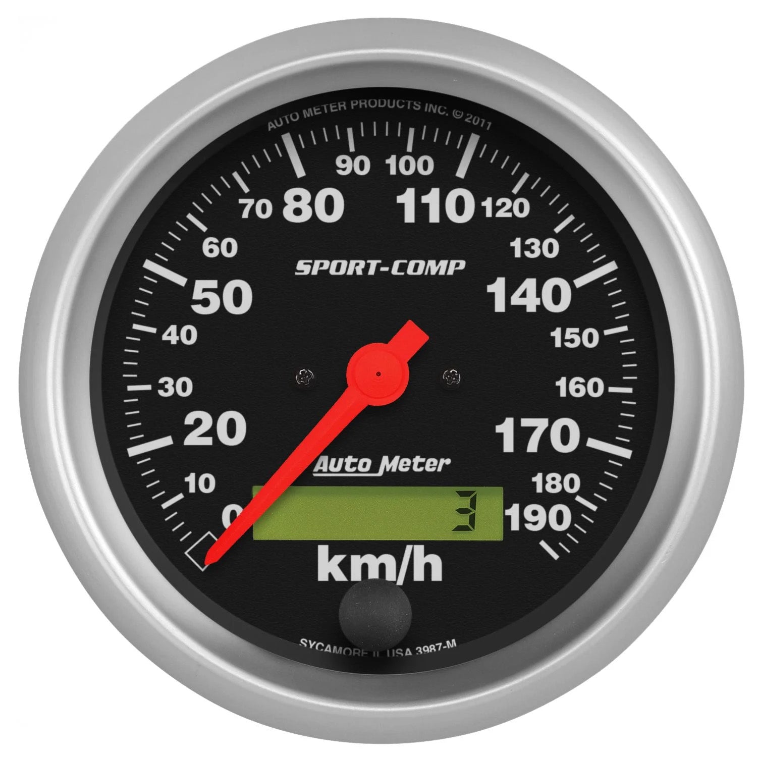 Autometer 3987-M Sport-Comp 3-3/8 Inch Electric Speedometer with Black Face and 190 KPH Range
