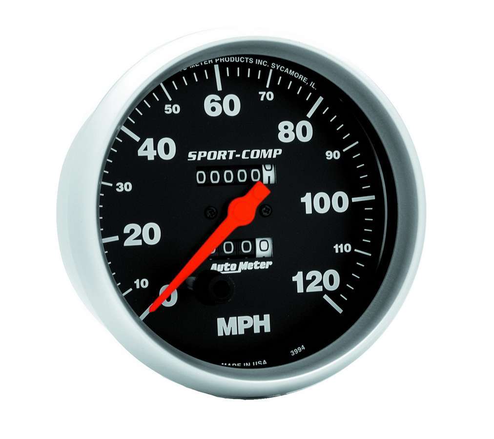 Autometer 3994 Sport-Comp 120 MPH Mechanical Analog Speedometer with Black Face and 5-Inch Dial