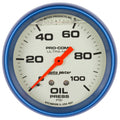 Autometer 4221 Ultra-Nite Oil Pressure Gauge 0-100 PSI, Mechanical, Analog, 2-5/8 Inch Diameter, Liquid Filled White Face