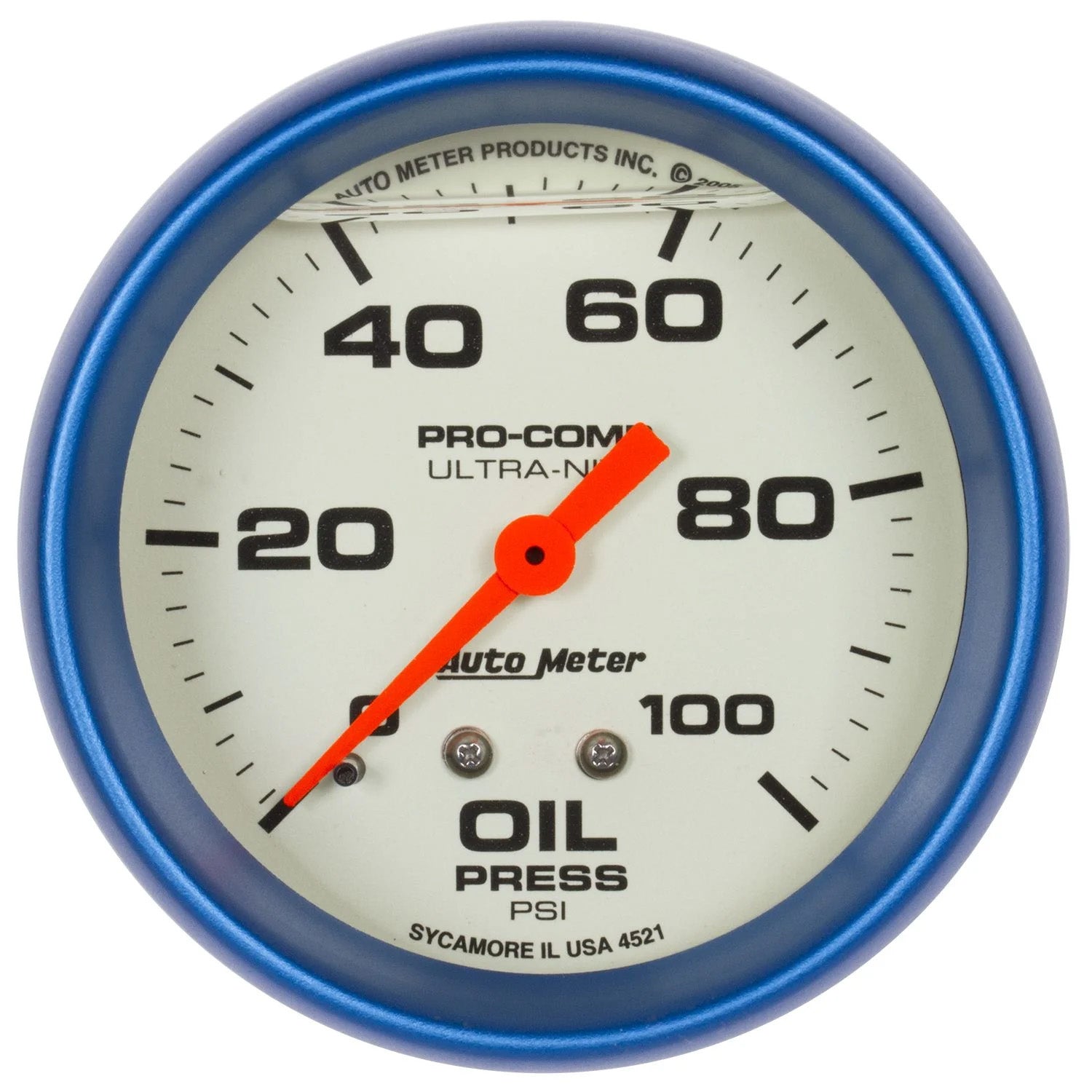 Autometer 4221 Ultra-Nite Oil Pressure Gauge 0-100 PSI, Mechanical, Analog, 2-5/8 Inch Diameter, Liquid Filled White Face