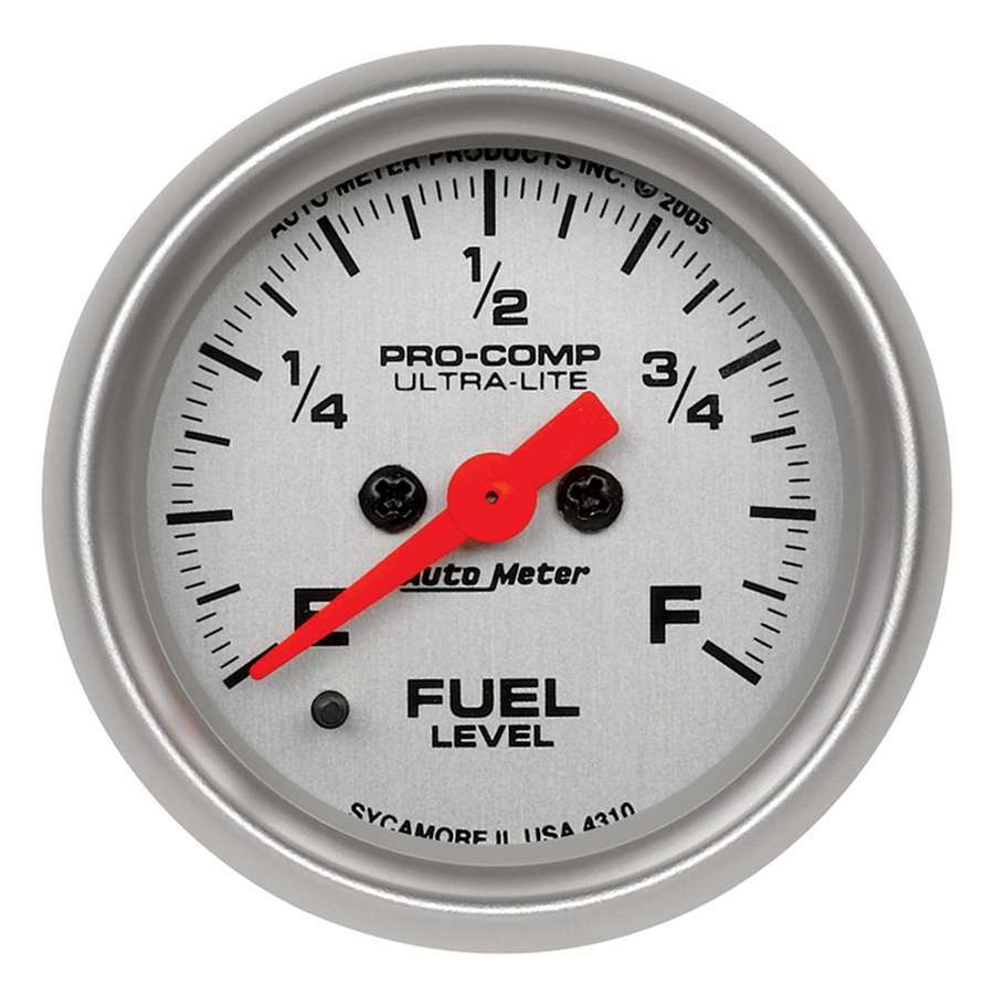 Autometer 4310 Ultra-Lite Fuel Level Gauge 0-280 Ohm Electric Analog with Silver Face, 2-1/16 Inch Diameter
