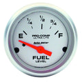 Autometer 4316 2-1/16 Inch Mini Ultralite Fuel Level Gauge with Silver Face, 240-33 Ohm, Electric Analog, Short Sweep