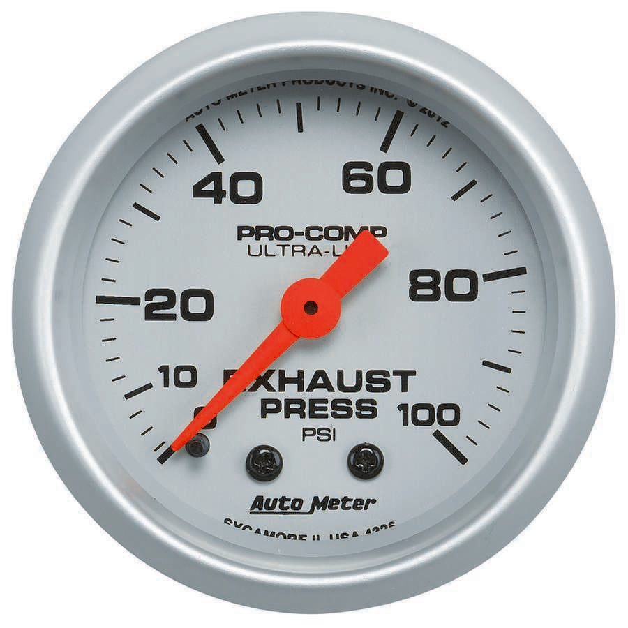 Autometer Exhaust Pressure Gauge 0-100 psi Ultra-Lite Mechanical Analog 2-1/16 Inch Silver Face