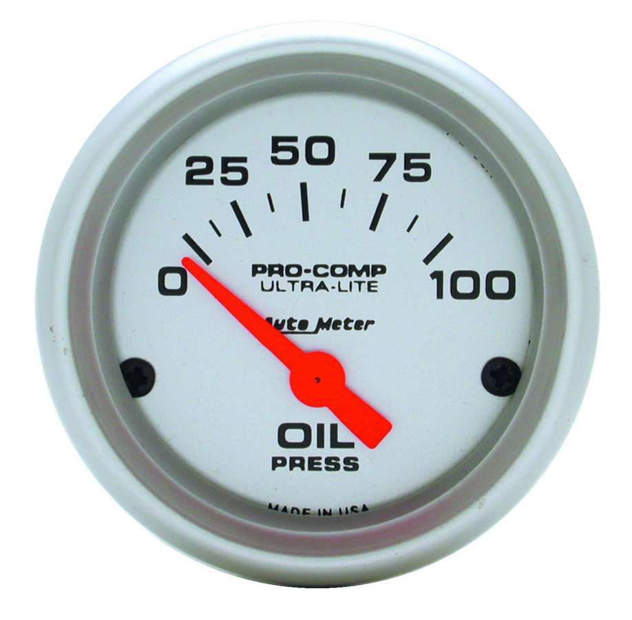 Autometer 4327 Ultra-Lite Oil Pressure Gauge 0-100 psi, 2-1/16 Inch Diameter, Electric Analog with Short Sweep and Silver Face