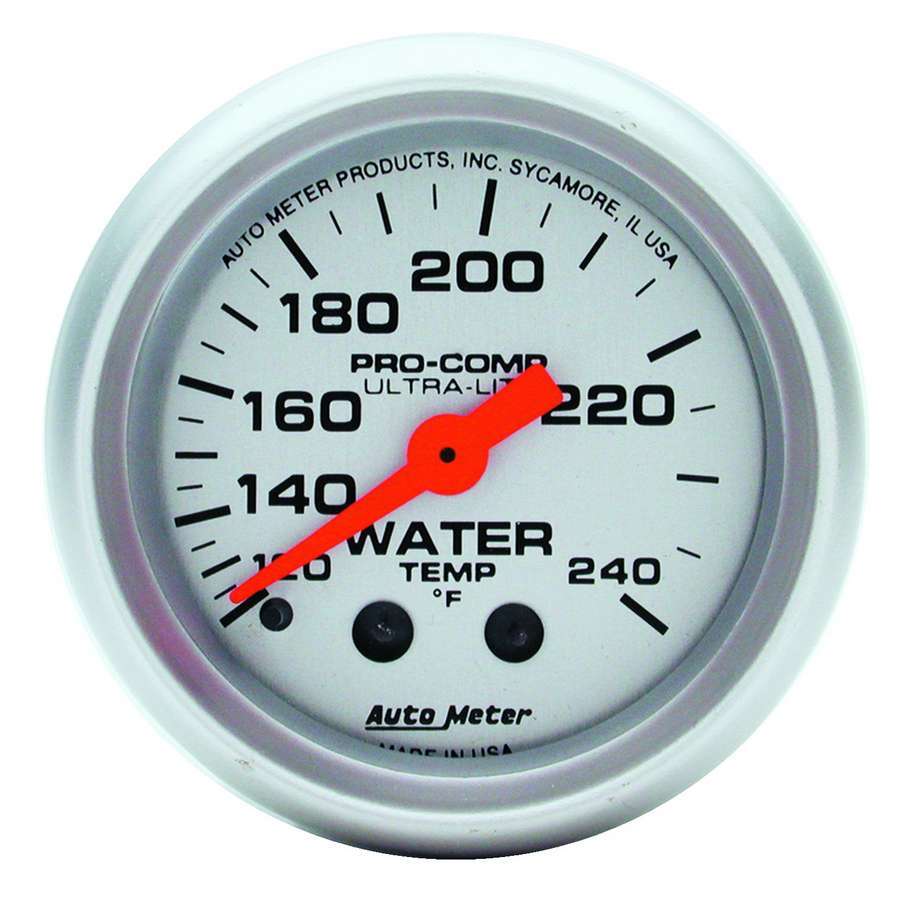 Autometer 4332 Water Temperature Gauge 120-240°F Full Sweep Mechanical Analog 2-1/16 Inch Diameter Silver Face