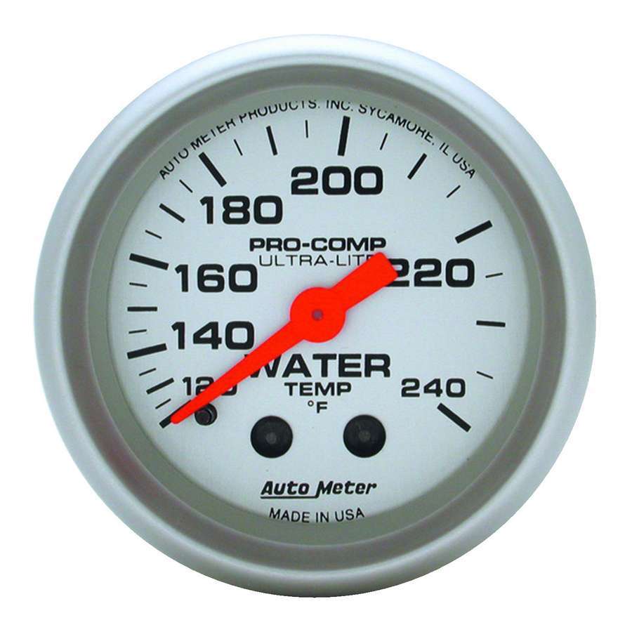 Autometer 4333 Water Temperature Gauge 120-240°F Ultra-Lite Mechanical Analog 2-1/16 Inch Silver Face