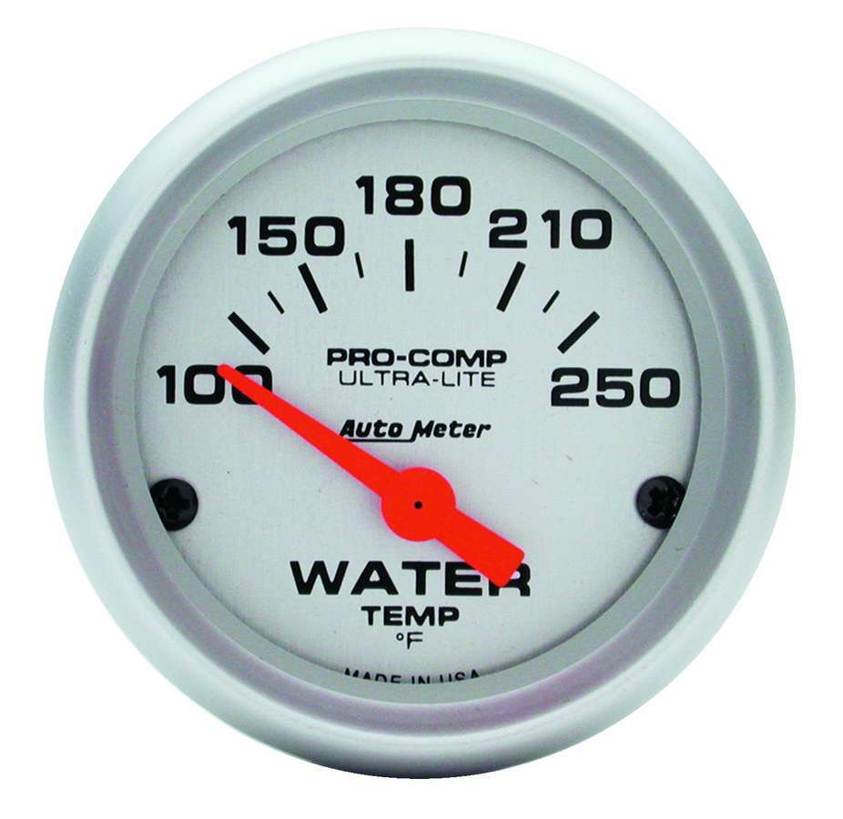 Autometer 4337 Ultra-Lite Water Temperature Gauge 100-250°F, 2-1/16 Inch Diameter, Silver Face, Electric Analog with Short Sweep