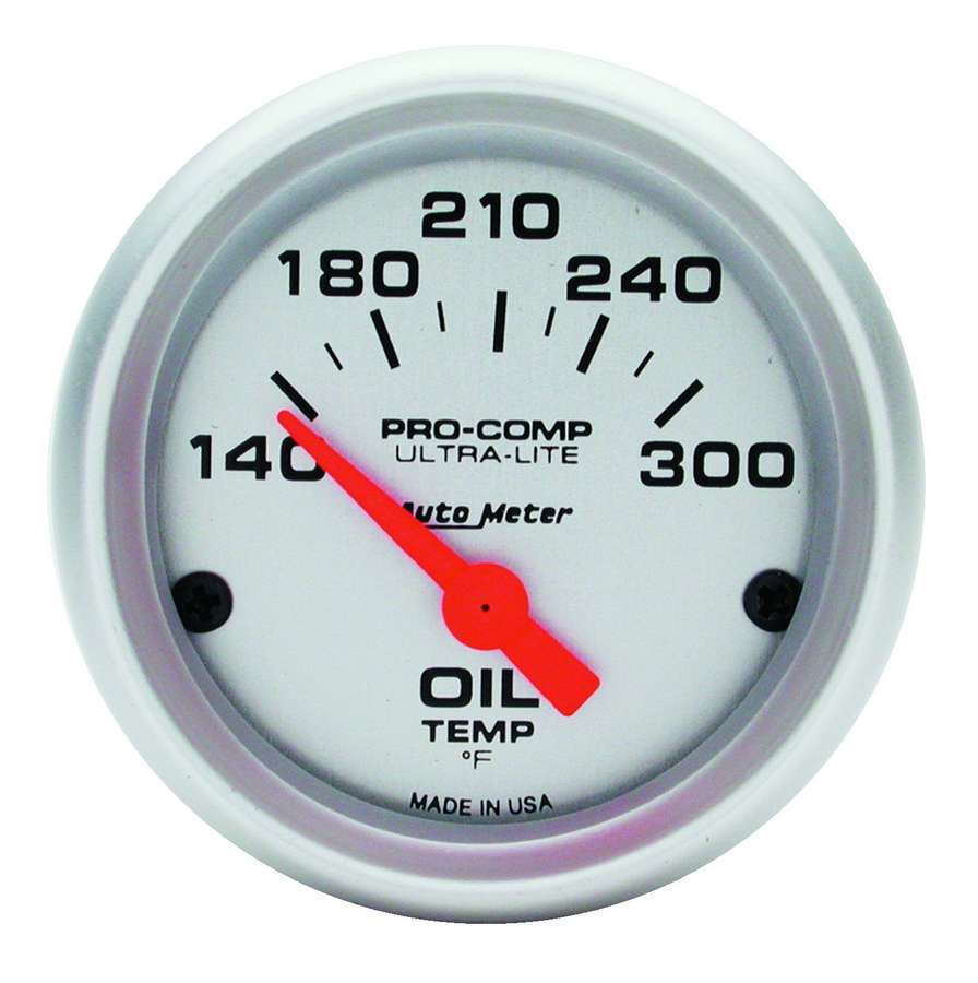 Autometer Ultra-Lite 4348 Oil Temperature Gauge 140-300°F Electric Analog 2-1/16 Inch Silver Face
