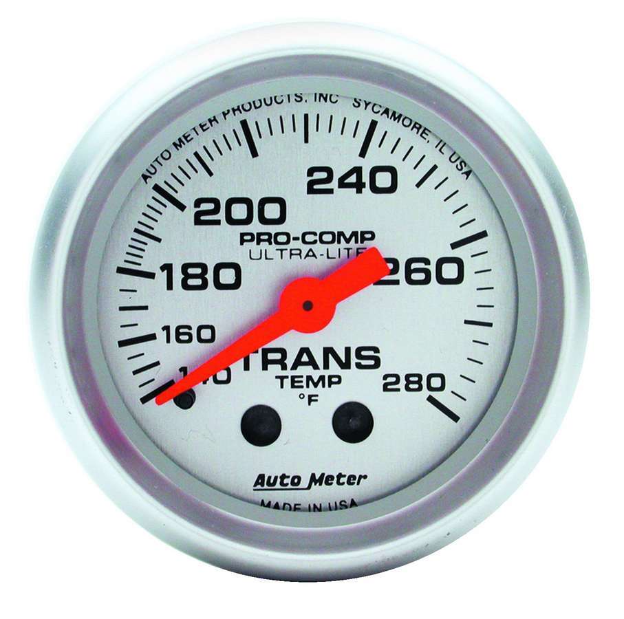 Autometer 4351 Ultra-Lite Transmission Temperature Gauge 140-280°F, Analog, Silver Face, 2-1/16 Inch Diameter