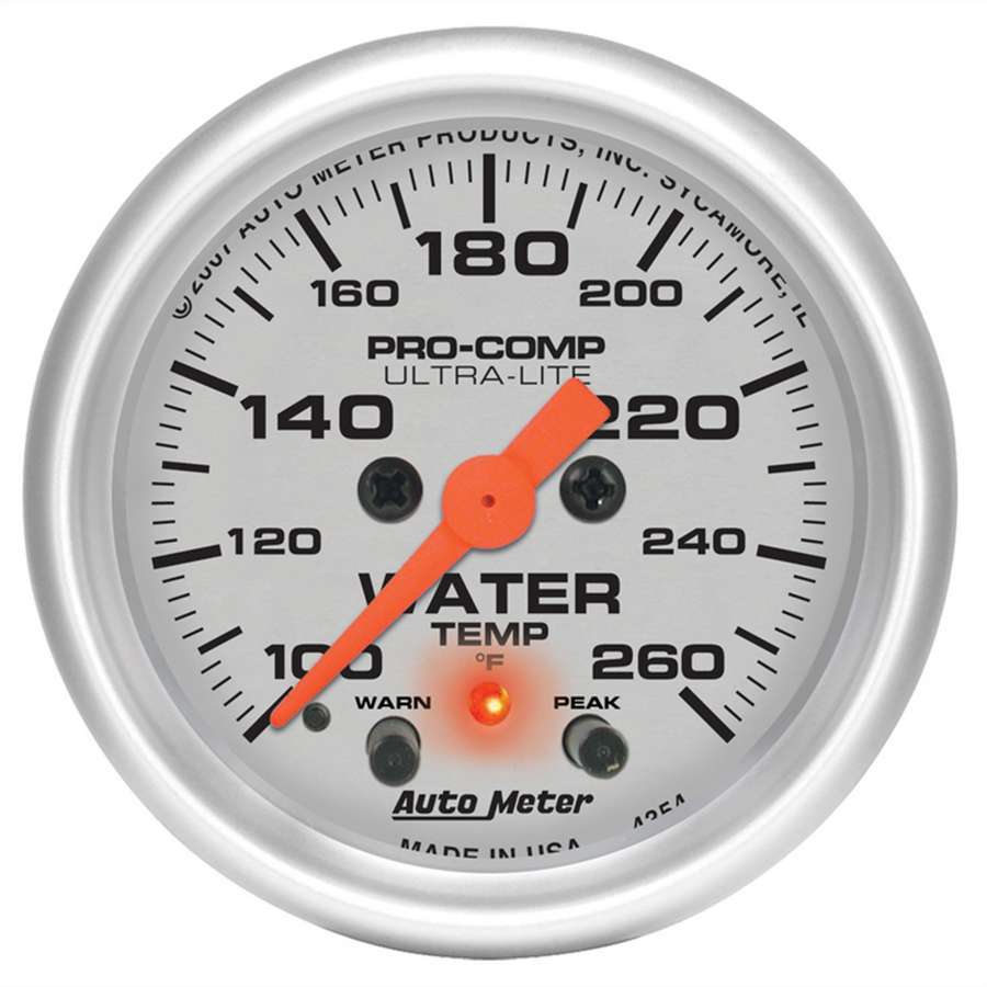 Autometer 4354 Ultra-Lite Water Temperature Gauge 2-1/16 Inch Silver Dial 100-260°F