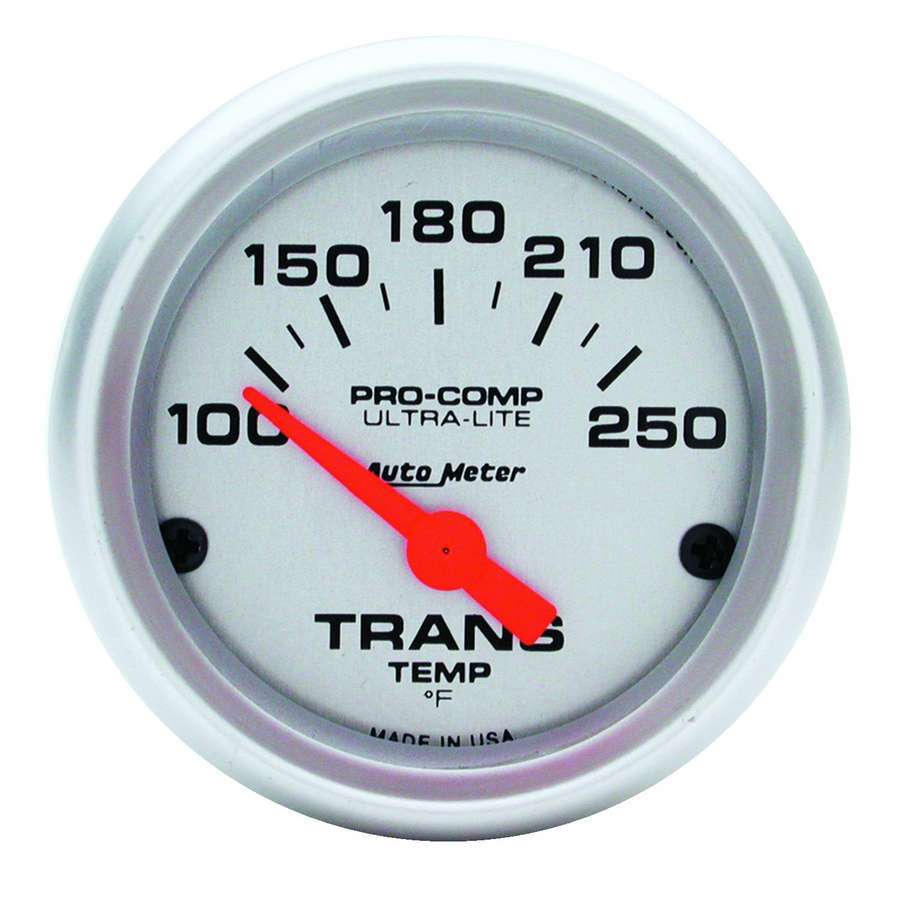 Autometer 4357 Transmission Temperature Gauge 2-1/16 Inch Silver Face Electric Analog Short Sweep 100-250°F