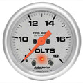Autometer 4383 Ultra-Lite 2-1/16 inch Volt Gauge with Peak and Warning, 8-18V, Analog Full Sweep, Silver Face