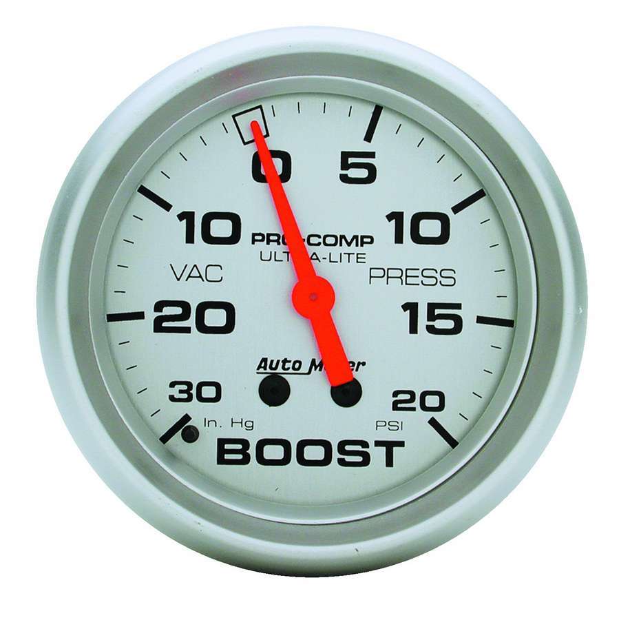 Autometer 4401 Ultra-Lite Boost and Vacuum Gauge, Mechanical, 30 in HG to 20 psi, 2-5/8 Inch Diameter, Silver Face