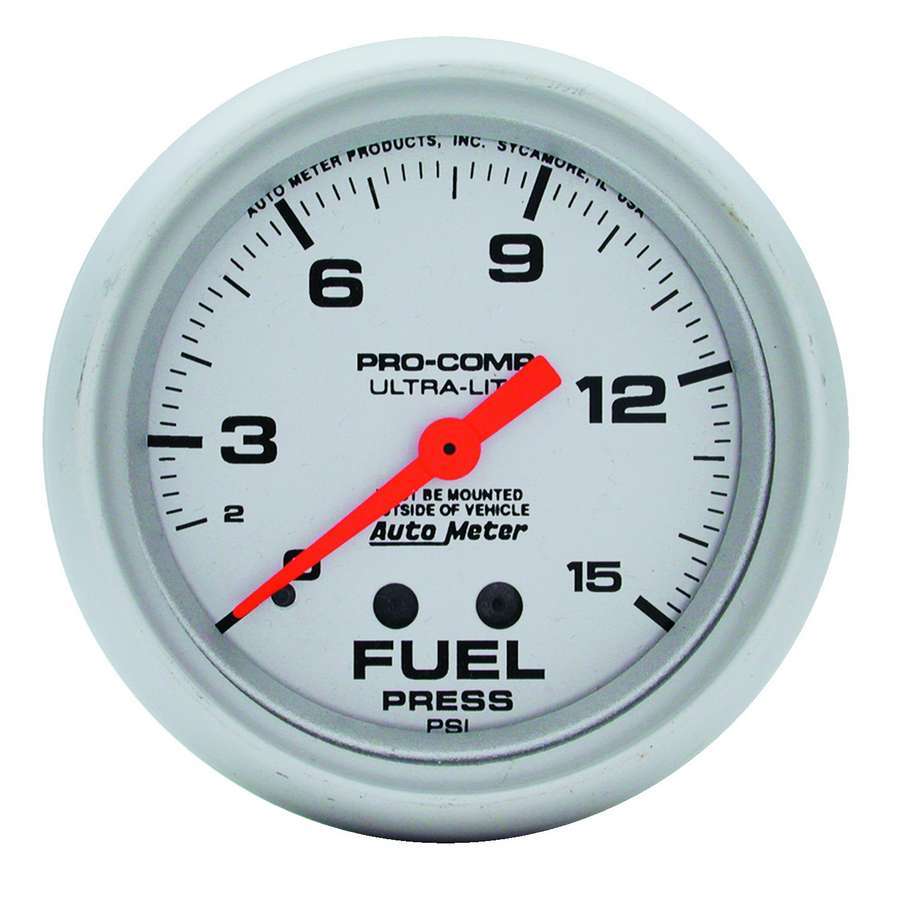 Autometer 4411 Fuel Pressure Gauge 0-15 psi Mechanical Analog 2-5/8 Inch Silver Face