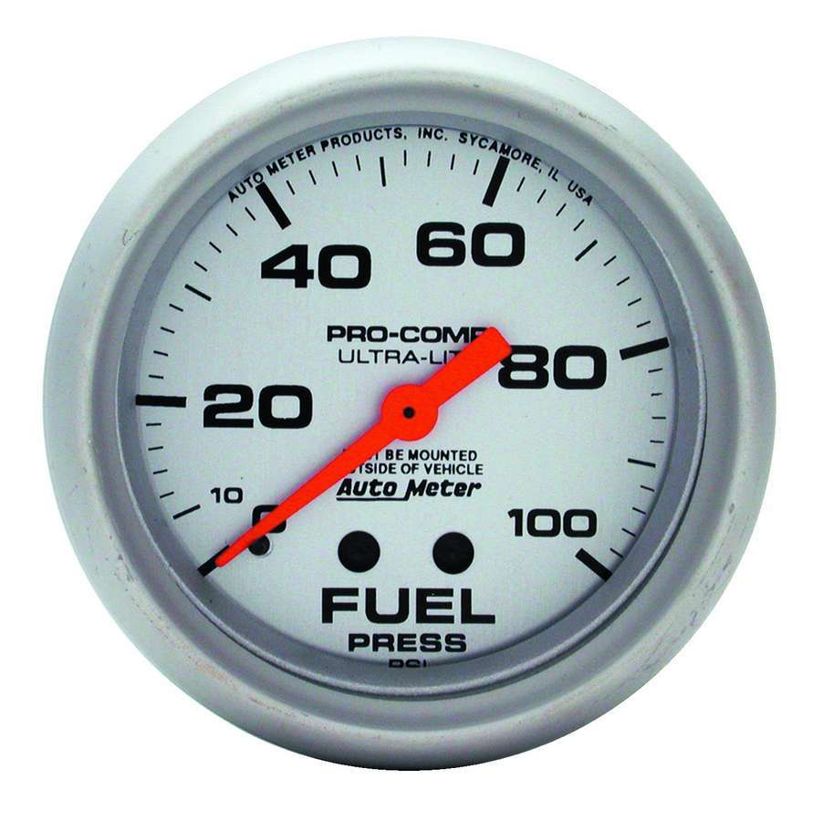 Autometer 4412 Fuel Pressure Gauge, 0-100 PSI, Mechanical, Analog, 2-5/8 Inch Diameter, Silver Face