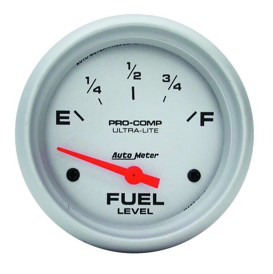 Autometer 4414 Ultra-Lite Fuel Level Gauge, 0-90 Ohm, Electric Analog, Short Sweep, 2-5/8 Inch Diameter, Silver Face