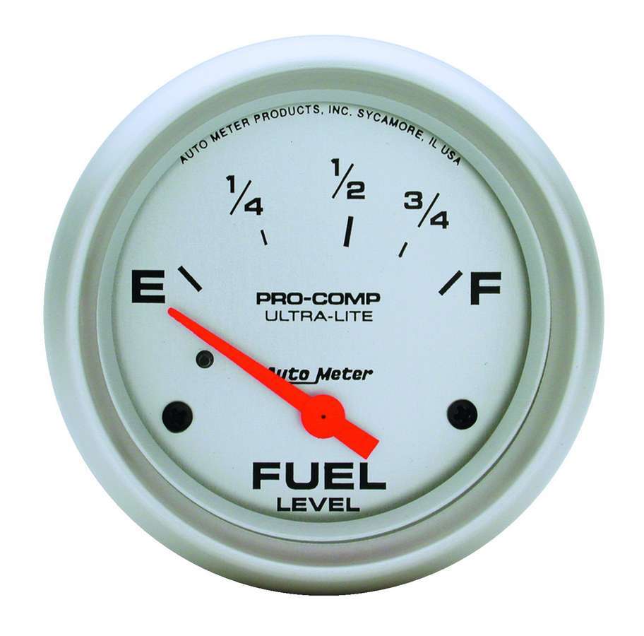 Autometer 4415 Ultra-Lite Fuel Level Gauge with 73-10 Ohm Resistance, Electric, Analog, Short Sweep, 2-5/8 Inch Diameter, Silver Face