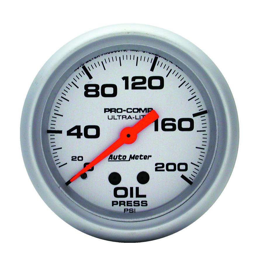 Autometer 4422 2-5/8 Inch Mechanical Oil Pressure Gauge 0-200 PSI, Silver Dial, Analog Full Sweep